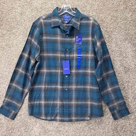 Apt.9 Men's Button Down Shirt Soft Touch Flannel Blue Medium - Picture 1 of 13